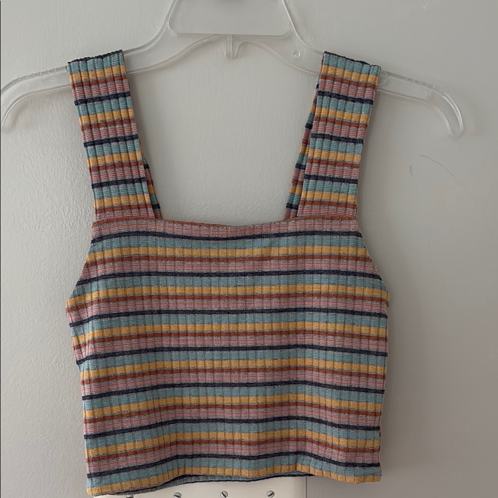 American Eagle Outfitters Blue Orange Ribbed Crop Tank Top